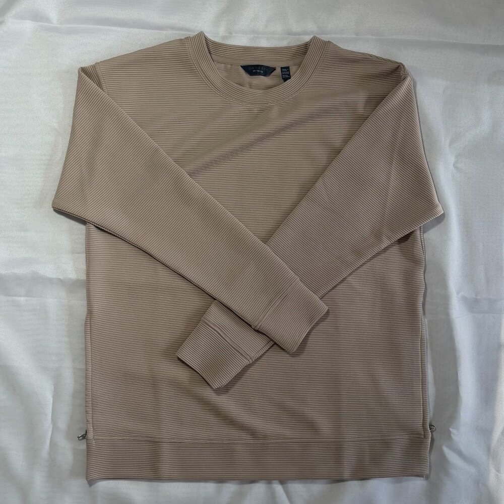 Danskin Ribbed Zip Front Long Sleeve Top – Beige XS